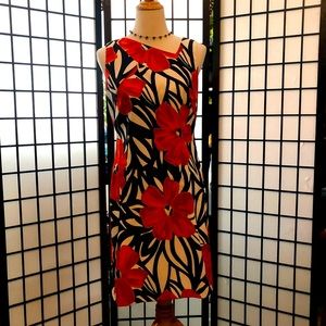Dressbarn sz 10 Blk/Wht/Red dress w/floral print